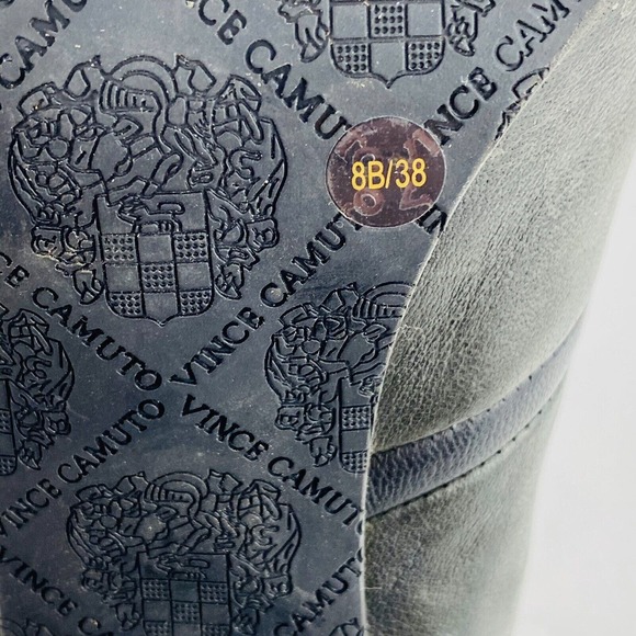 Womens 8B Vince Camuto Godiva Pump Dark‎ Gray Leather Peep Toe 4" High Heels - Picture 8 of 10